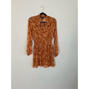 Max + Ash Woman Orange Floral Print Long Sleeve A-Line Dress, Size Small